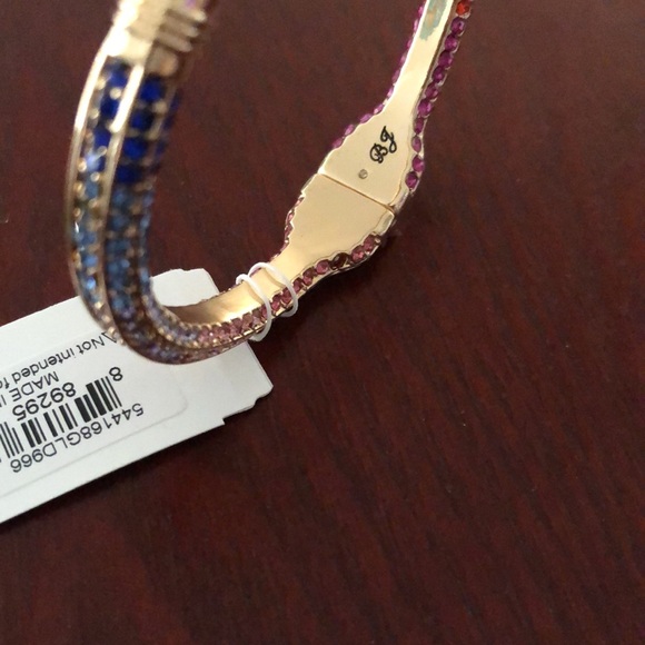 Betsey Johnson Gold Tone Rainbow Multi Crystal Pencil Hinge Bracelet NWT - Picture 10 of 13